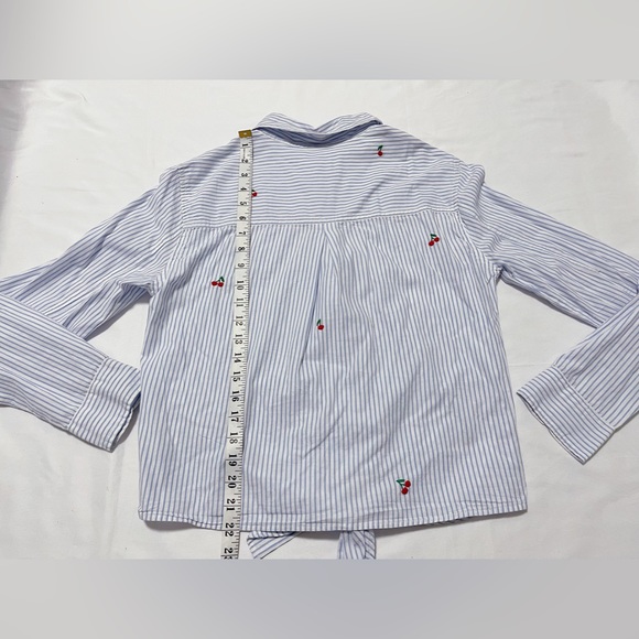 Sundry Cherry Striped Tie-Hem Shirt - Picture 9 of 11